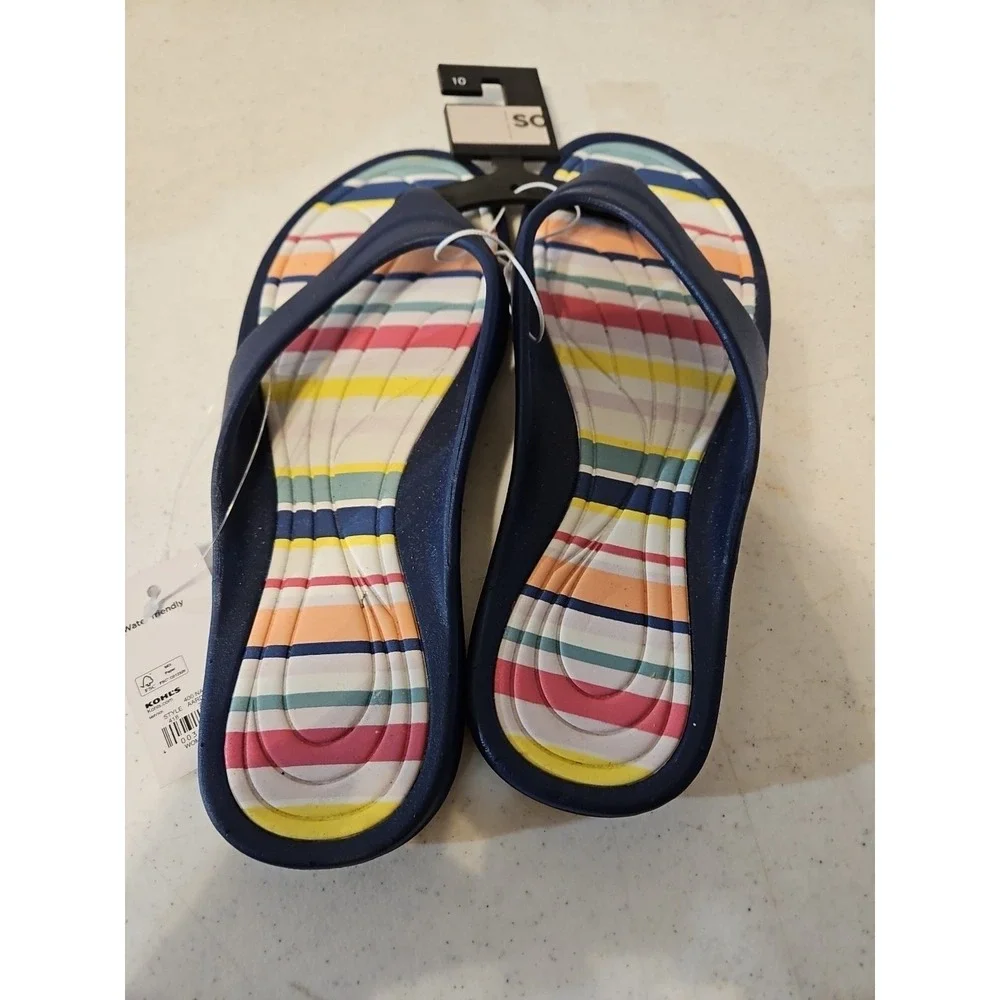 so flip flops Womens Size 10 Aardvarknavy Blue Slip On Sandals Colorful NWT S145
